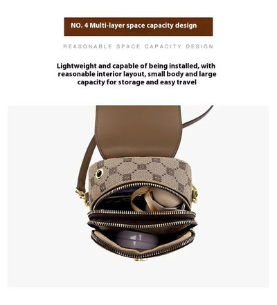 Coffee Chic Round Mini Crossbody Phone Purse - PU Leather Vertical Shoulder Bag with Headphone Port