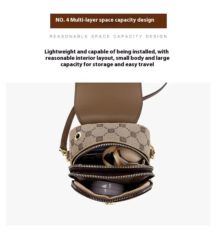 Coffee Chic Round Mini Crossbody Phone Purse - PU Leather Vertical Shoulder Bag with Headphone Port
