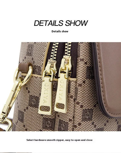 Coffee Chic Round Mini Crossbody Phone Purse - PU Leather Vertical Shoulder Bag with Headphone Port