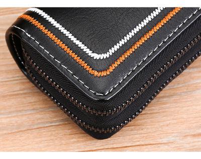 Blue Premium Genuine Leather Double Zipper Key Case - Car & House Key Organizer Pouch