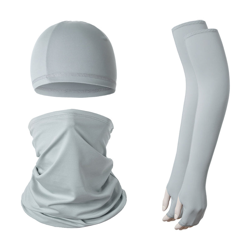 2 Sets Light Grey Cooling UV Protection Set - 2 Skull Cap, 2 Neck Gaiter & 4 Arm Sleeves for Outdoor Sports