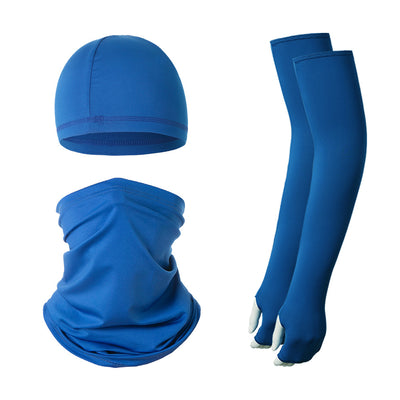 2 Sets Blue Cooling UV Protection Set - 2 Skull Cap, 2 Neck Gaiter & 4 Arm Sleeves for Outdoor Sports