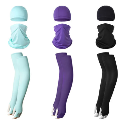 2 Sets Light Blue Cooling UV Protection Set - 2 Skull Cap, 2 Neck Gaiter & 4 Arm Sleeves for Outdoor Sports