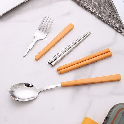 2 Sets Green Portable Stainless Steel Cutlery Set -  Reusable Utensils (2 Fork, 2 Spoon, 2 pairs of Chopsticks) with Compact Travel Case