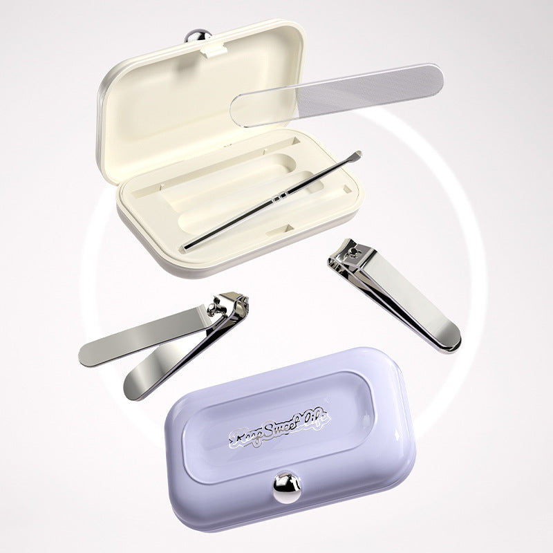 2 Sets Beige Portable 4-Piece Manicure Set - Compact Nail Grooming Kit with Stainless Steel Clippers, File & Stylish Case