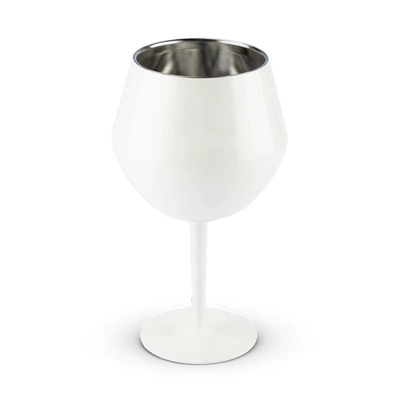 2 Pcs White Detachable Stainless Steel Wine Glass - 14oz (420ml) Portable Stemmed Goblet for Outdoors & Travel