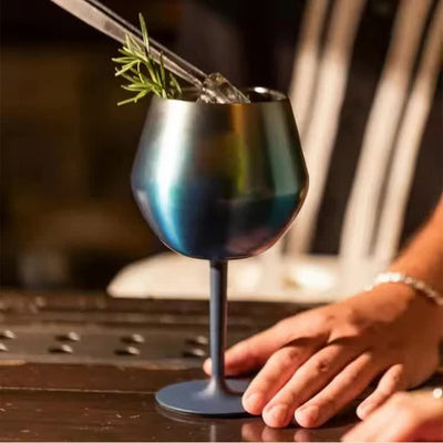 2 Pcs White Detachable Stainless Steel Wine Glass - 14oz (420ml) Portable Stemmed Goblet for Outdoors & Travel