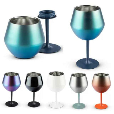 2 Pcs Purple Detachable Stainless Steel Wine Glass - 14oz (420ml) Portable Stemmed Goblet for Outdoors & Travel