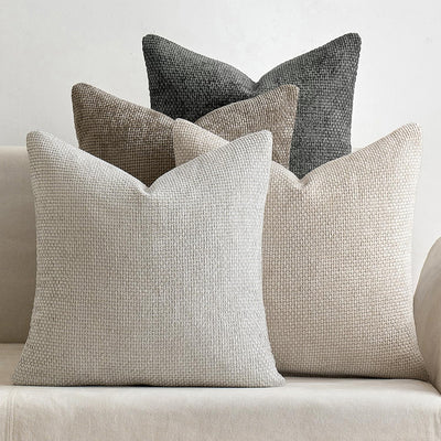 Dark Green Plush Chenille Cushion Covers Set of 2 - Soft Textured Decorative Throw Pillow Cases for Sofa Couch, 45x45cm