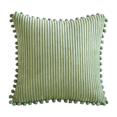 Pink Soft Corduroy Cushion Cover Set (1 Square + 1 Rectangular) with Pom Pom Trim - Decorative Throw Pillow Cases for Sofa Couch