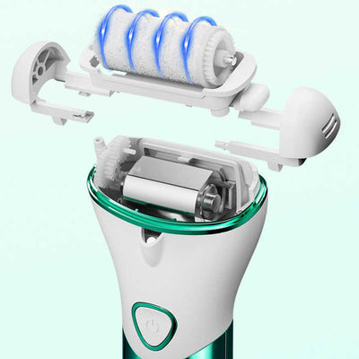 Green And White Rechargeable Electric Foot File Callus Remover Kit - 10pc Pedicure Set with LED Display for Smooth Feet