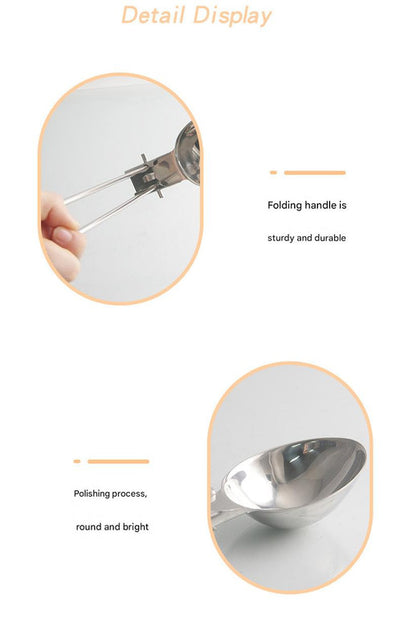 Silver Premium 304 Stainless Steel Folding Camping Utensil Set - Spatula & Deep Spoon Combo for Outdoor Cooking