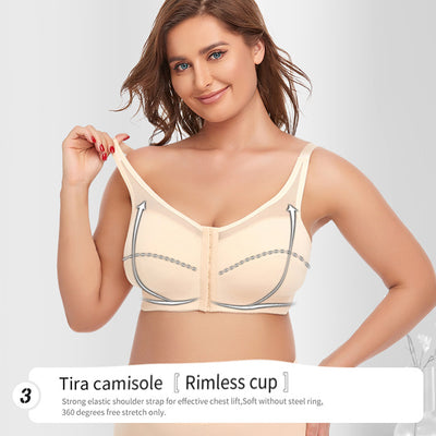 2 Pcs Size XL Women's Wireless Large-Cup Lace Bra with Front Clasp - Comfortable, Breathable, Beige