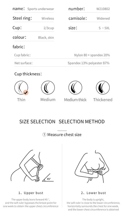 2 Pcs Size M Women's Wireless Large-Cup Lace Bra with Front Clasp - Comfortable, Breathable, Black