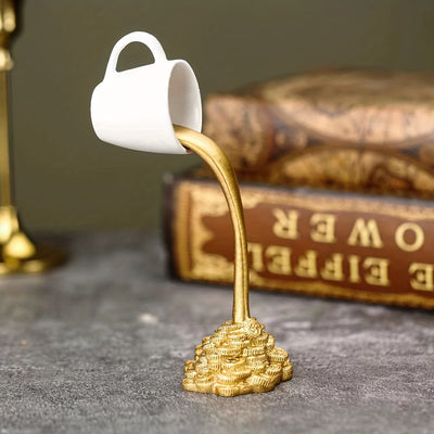 2 Pcs ( 1 Glod Cup and 1 White Cup) Magic Pouring Coffee Cup Sculpture - Unique Resin Tabletop Art Accent"
