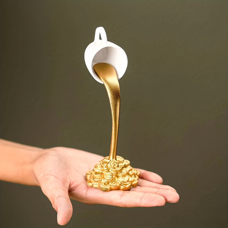 2 Pcs ( 1 Glod Cup and 1 White Cup) Magic Pouring Coffee Cup Sculpture - Unique Resin Tabletop Art Accent"
