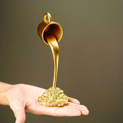 2 Pcs ( 1 Glod Cup and 1 White Cup) Magic Pouring Coffee Cup Sculpture - Unique Resin Tabletop Art Accent"
