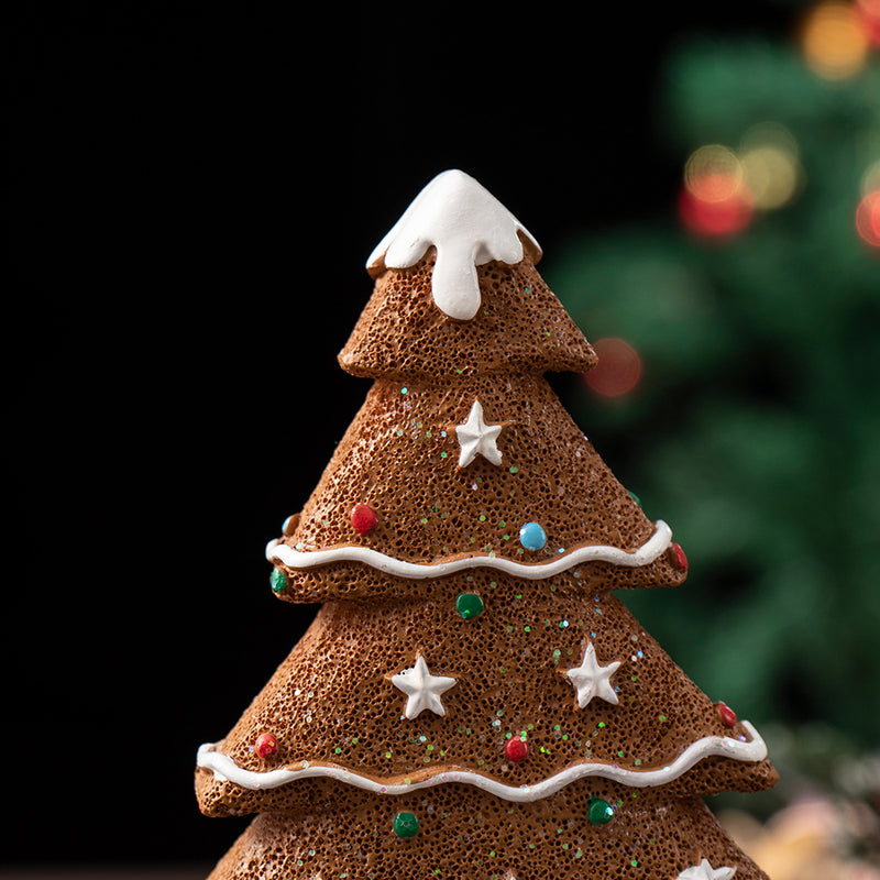 2 Pcs (1 Yellow + 1 Brown) Charming Gingerbread Christmas Tree Figurine - Festive Resin Holiday Table Decor Ornament