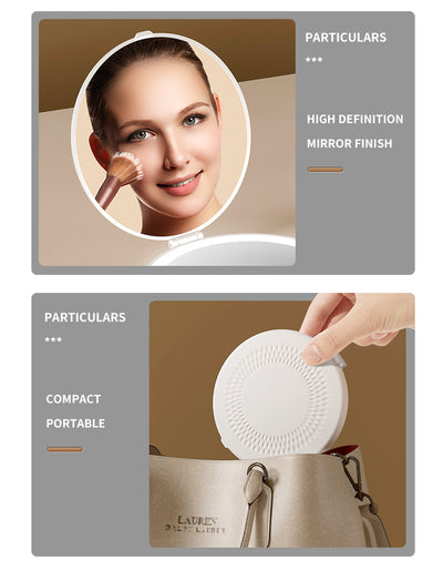 Yellow LED Travel Makeup Mirror - Rechargeable Compact Mirror with 3 Color Lights, 1x/5x Magnification & Smart Auto On/Off