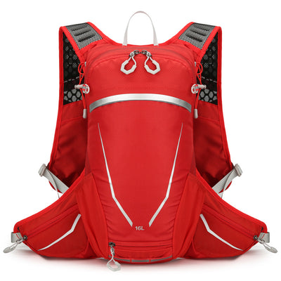 Red Lightweight 16L Outdoor Cycling & Hiking Backpack - Water-Repellent Nylon Daypack with Reflective Strips