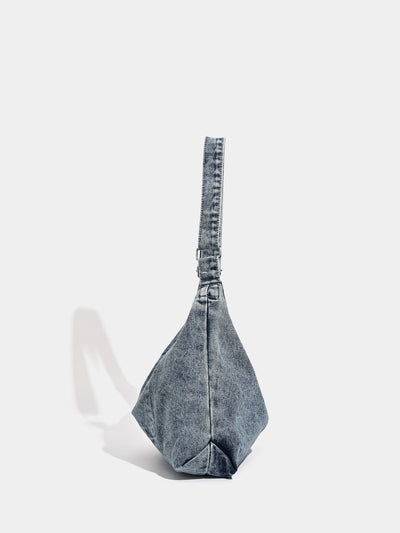 Blue Retro Washed Denim Hobo Bag - Large Capacity Shoulder & Crossbody Tote for Casual Everyday & Commute