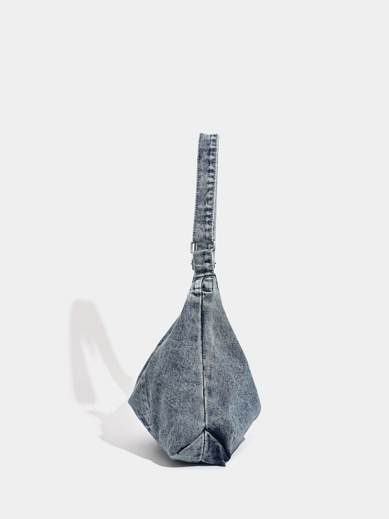 Blue Retro Washed Denim Hobo Bag - Large Capacity Shoulder & Crossbody Tote for Casual Everyday & Commute