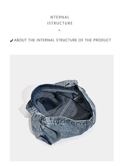 Blue Retro Washed Denim Hobo Bag - Large Capacity Shoulder & Crossbody Tote for Casual Everyday & Commute