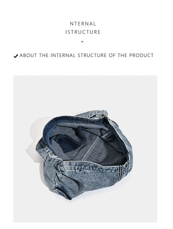 Blue Retro Washed Denim Hobo Bag - Large Capacity Shoulder & Crossbody Tote for Casual Everyday & Commute