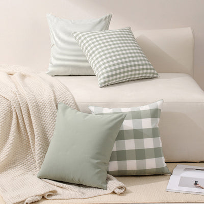 Green Pinstripe Pattern Set of 2 Decorative Cushion Covers - 45x45cm, Soft Polyester (Inserts Not Included)