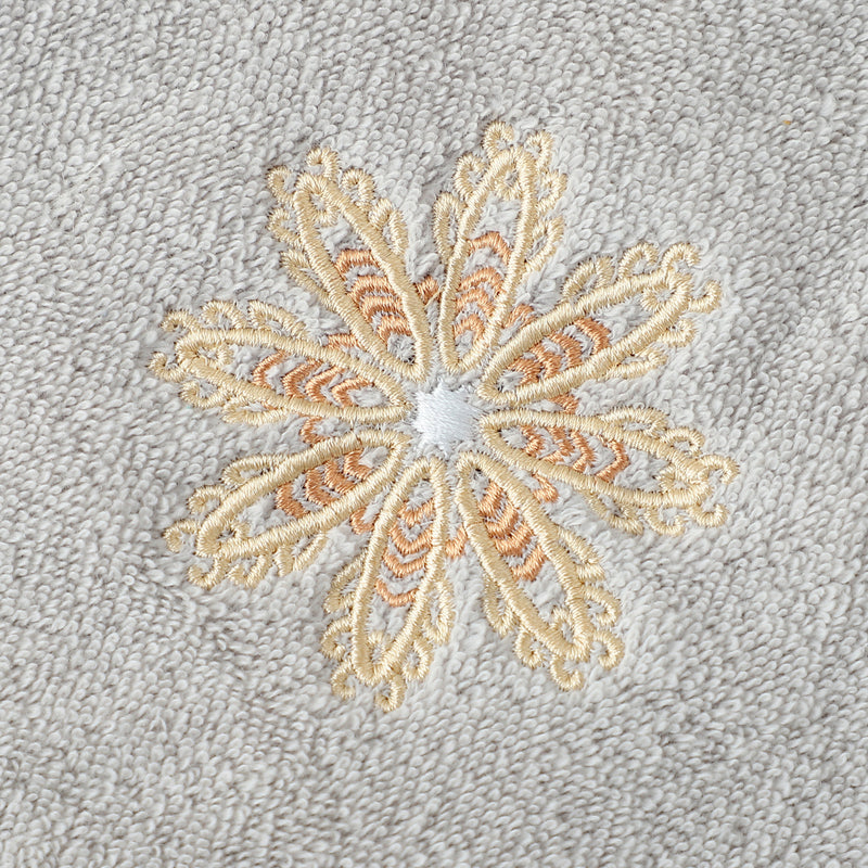 Grey 4-Pack Elegant Glod Floral Embroidered Cotton Hand Towels - Ultra Soft & Absorbent