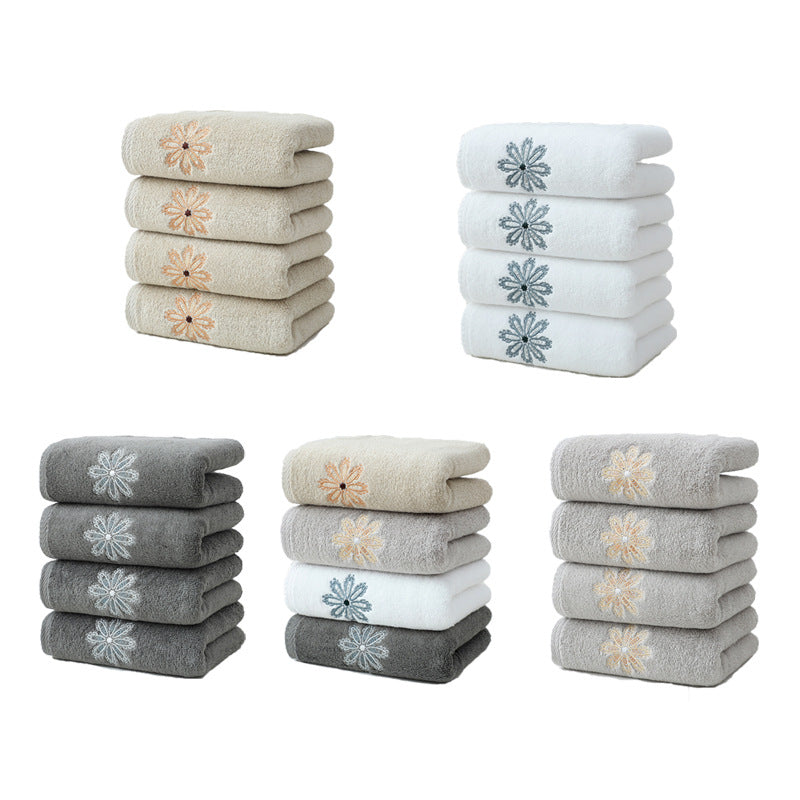 Dark Grey 4-Pack Elegant Blue Floral Embroidered Cotton Hand Towels - Ultra Soft & Absorbent