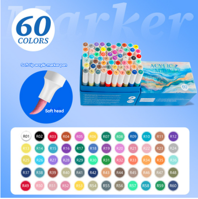 60 Color Acrylic Marker Pens for Kids - Washable Drawing and Doodling Set for Creative Art