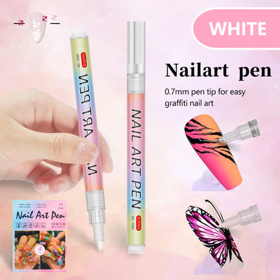 White 0.7mm Nail Art Doodle Pen 12 Sticks- Single Color Acrylic Marker for Nail Design, No-Bake