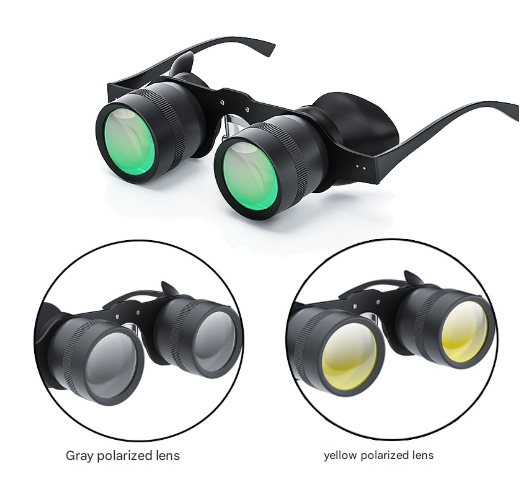 10x Telescope + Red Polarised + Grey Polarised Lens 10x HD Fishing Binocular Glasses - Polarized Zoom for Float Watching
