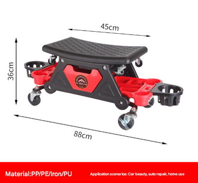 Divided Cup Holder Auto Repair Polishing Stool - Detachable Seat Car Wash Tool Creeper Stool
