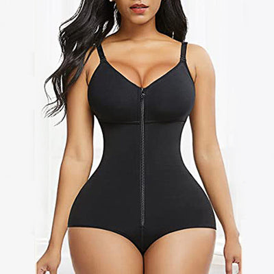 3XL Black Women's Seamless Body-Shaping Onesie with Zipper - Abdomen Slimming and Hip Lifting
