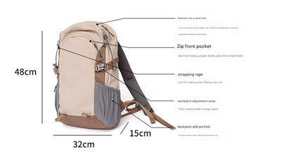 Brown 20L Lightweight Hiking Backpack for Camping, Travel, and Commuting