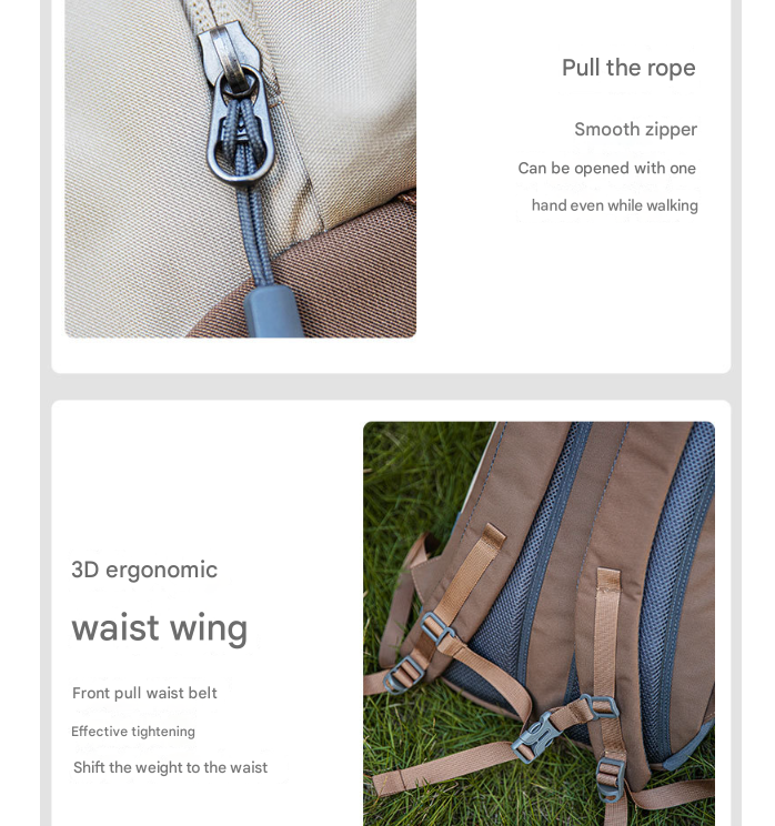 Brown 20L Lightweight Hiking Backpack for Camping, Travel, and Commuting