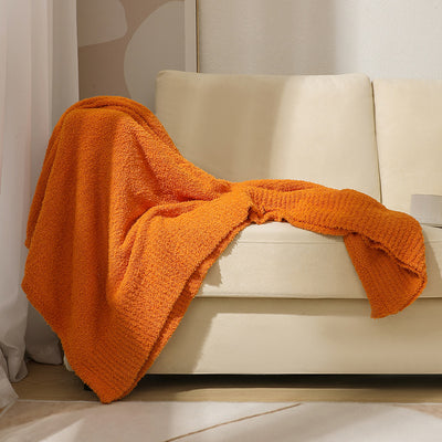 Orange Plush Solid Color Knitted Blanket for Sofa and Office - Cozy Comfort