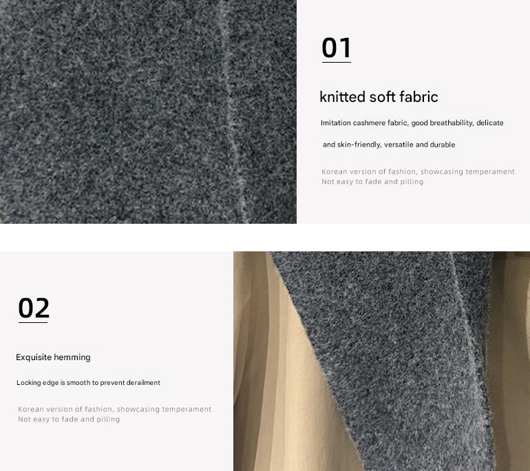 2-Piece Dark Grey Coffee Elegant Wool Blend Triangle Scarf - Luxurious Knit Shawl for Women (39 x 110cm)