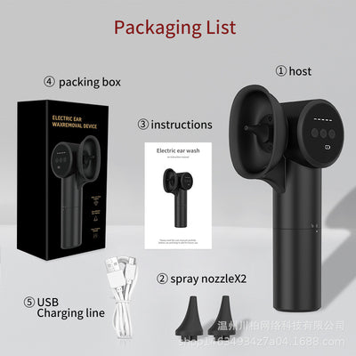 Automatic Electric Ear Wax Removal & Irrigation System - 5 Modes, USB-C, Hot Air Drying(black)