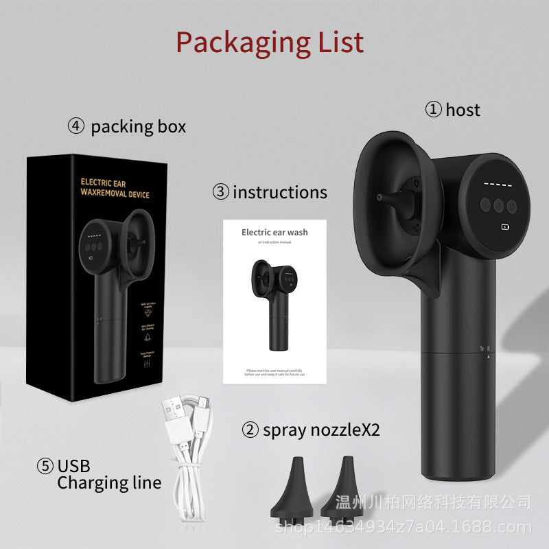 Automatic Electric Ear Wax Removal & Irrigation System - 5 Modes, USB-C, Hot Air Drying(black)