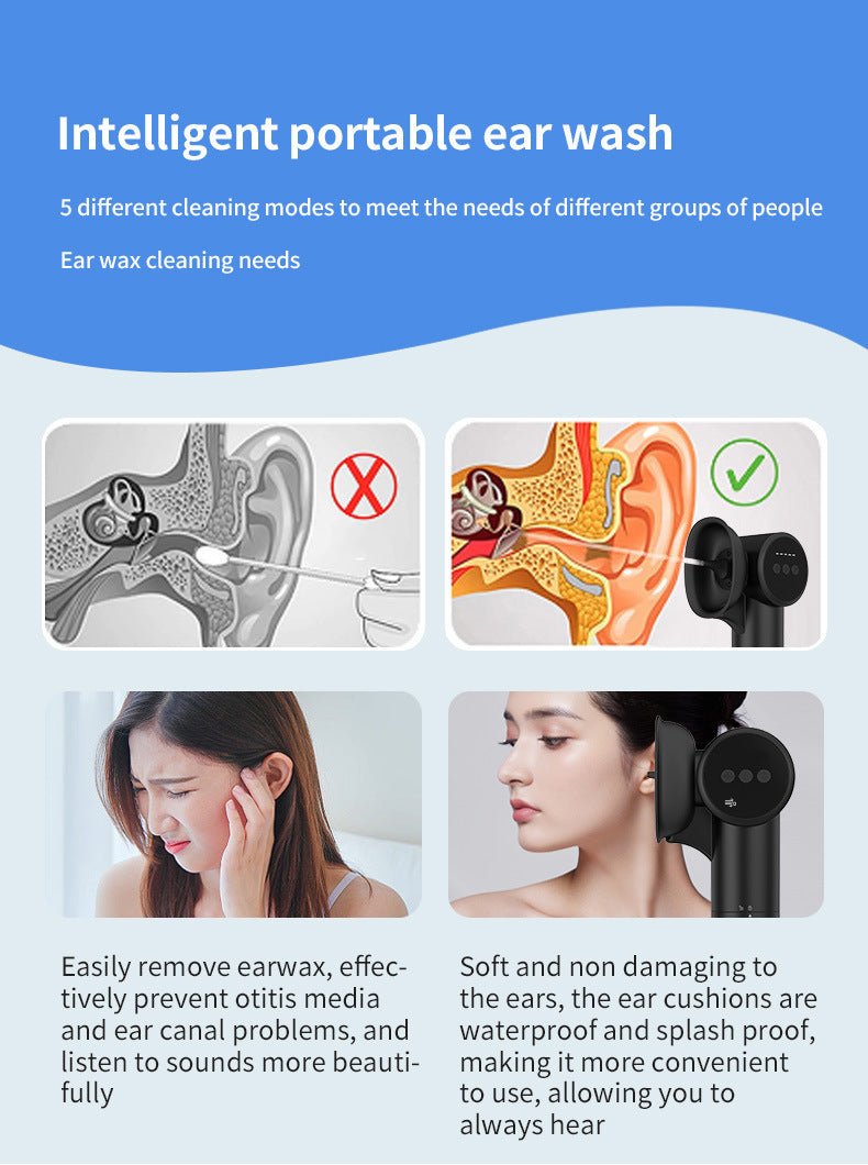Automatic Electric Ear Wax Removal & Irrigation System - 5 Modes, USB-C, Hot Air Drying(black)