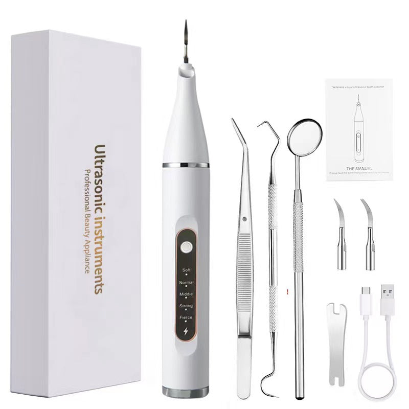 Professional Ultrasonic Dental Scaler & Calculus Remover Kit - 5 Modes, LED Light, IPX7 Waterproof(White + Dental 3-piece set)
