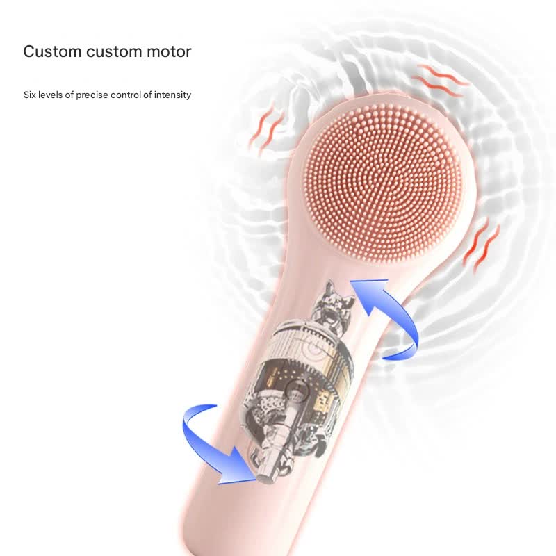 Silicone Facial Cleansing Brush - 6-Speed Vibration, Food-Grade Antibacterial Material with Warming Function(Black)