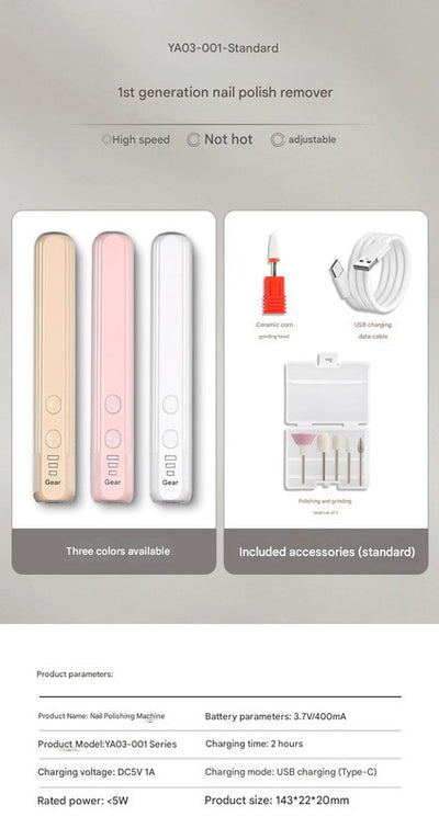 Portable Electric Nail Drill Pen Kit - USB-C Rechargeable, 3-Speed, High Torque, Low Heat(Khaki)