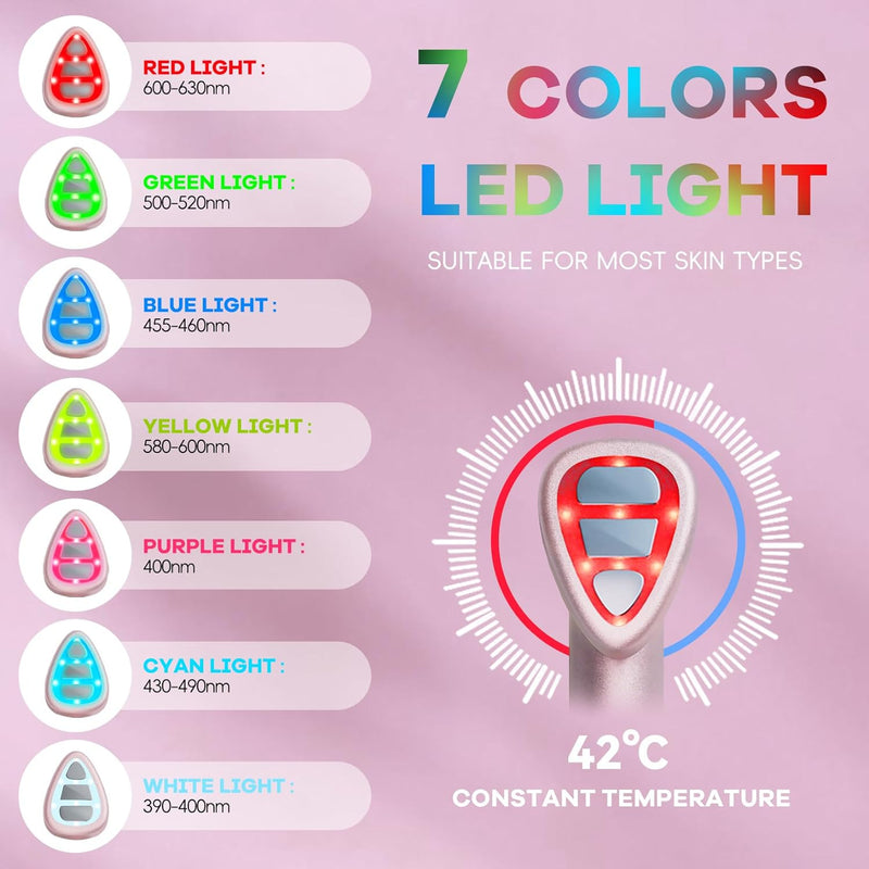 7-in-1 LED Facial Therapy Wand with 180 Rotatable Head & 42C Constant Temperature(pink)
