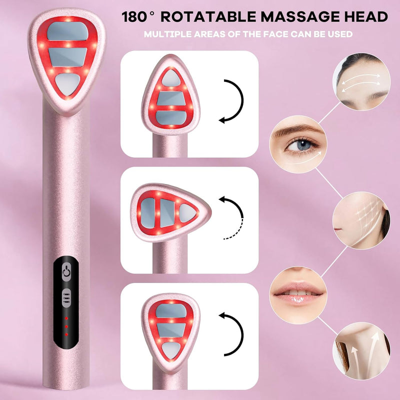 7-in-1 LED Facial Therapy Wand with 180 Rotatable Head & 42C Constant Temperature(pink)