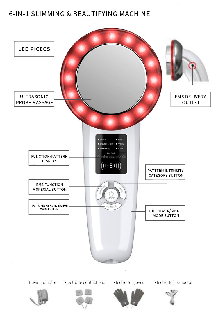 6-in-1 Ultrasonic Slimming & Beautifying RF Device - Body Sculpting & Skin Rejuvenation(white)