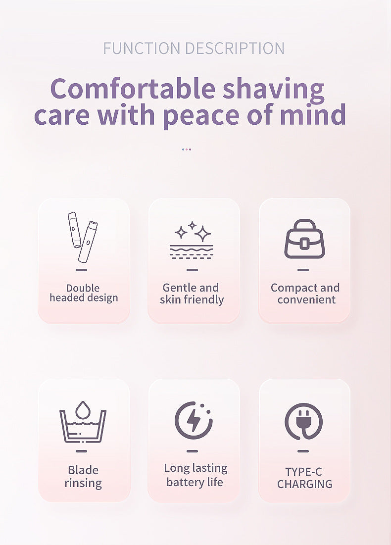 2-in-1 Electric Lady Shaver & Trimmer - Gentle Full Body Hair Removal, Portable & USB Rechargeable(Gradient Purple)